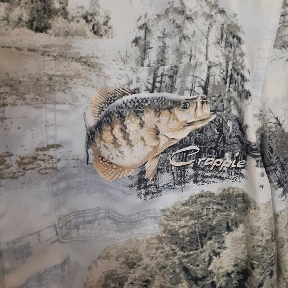 North River Crappie Bass Fishing Shirt Mens M Short Sleeve Button Up Fish Nature - Picture 2 of 10